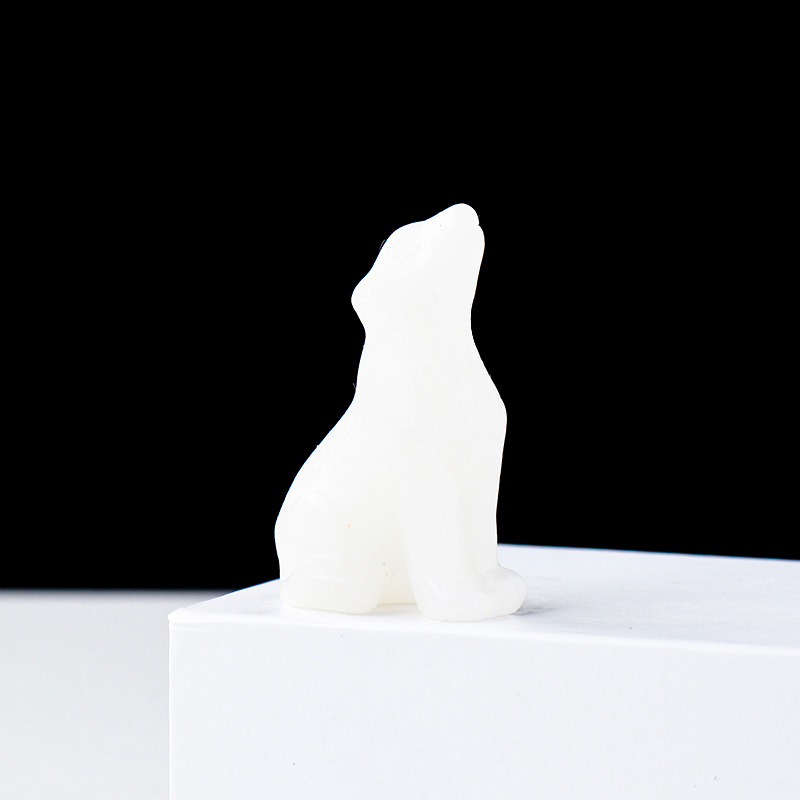 Natural crystal wolf cub carving piece, crystal animal raw stone, mineral specimen, home decoration ornament