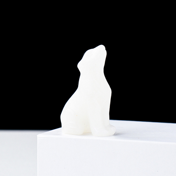 Natural crystal wolf cub carving piece, crystal animal raw stone, mineral specimen, home decoration ornament