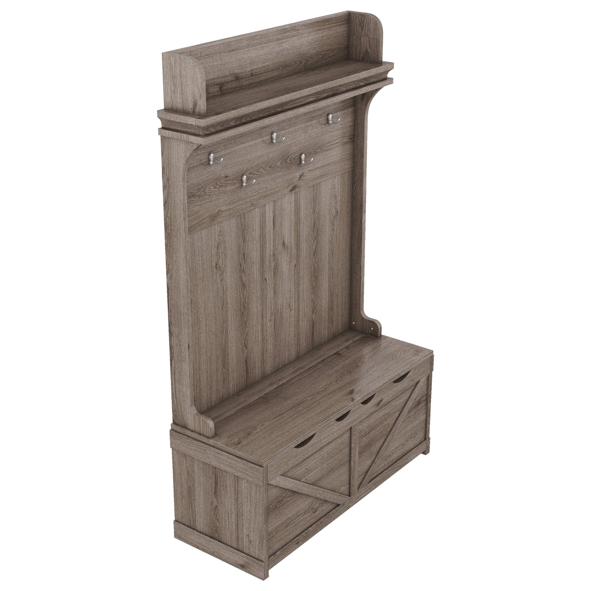 Hall tree with storage desk, entrance desk with drawers and 5 hooks, display rack,Oak