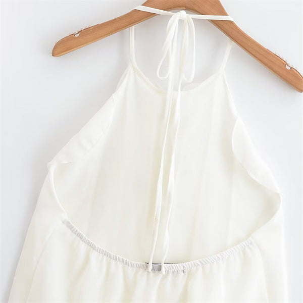 Summer New Style Women's Fashion Sexy Spaghetti Strap Ruffle Neck Tie Crop Top