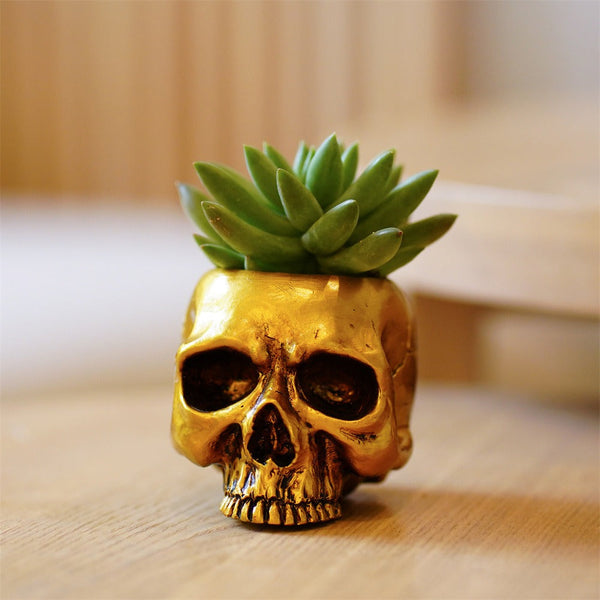 Small Golden Skull Decoration Desktop Small Storage succulent basin tabletop candle holder