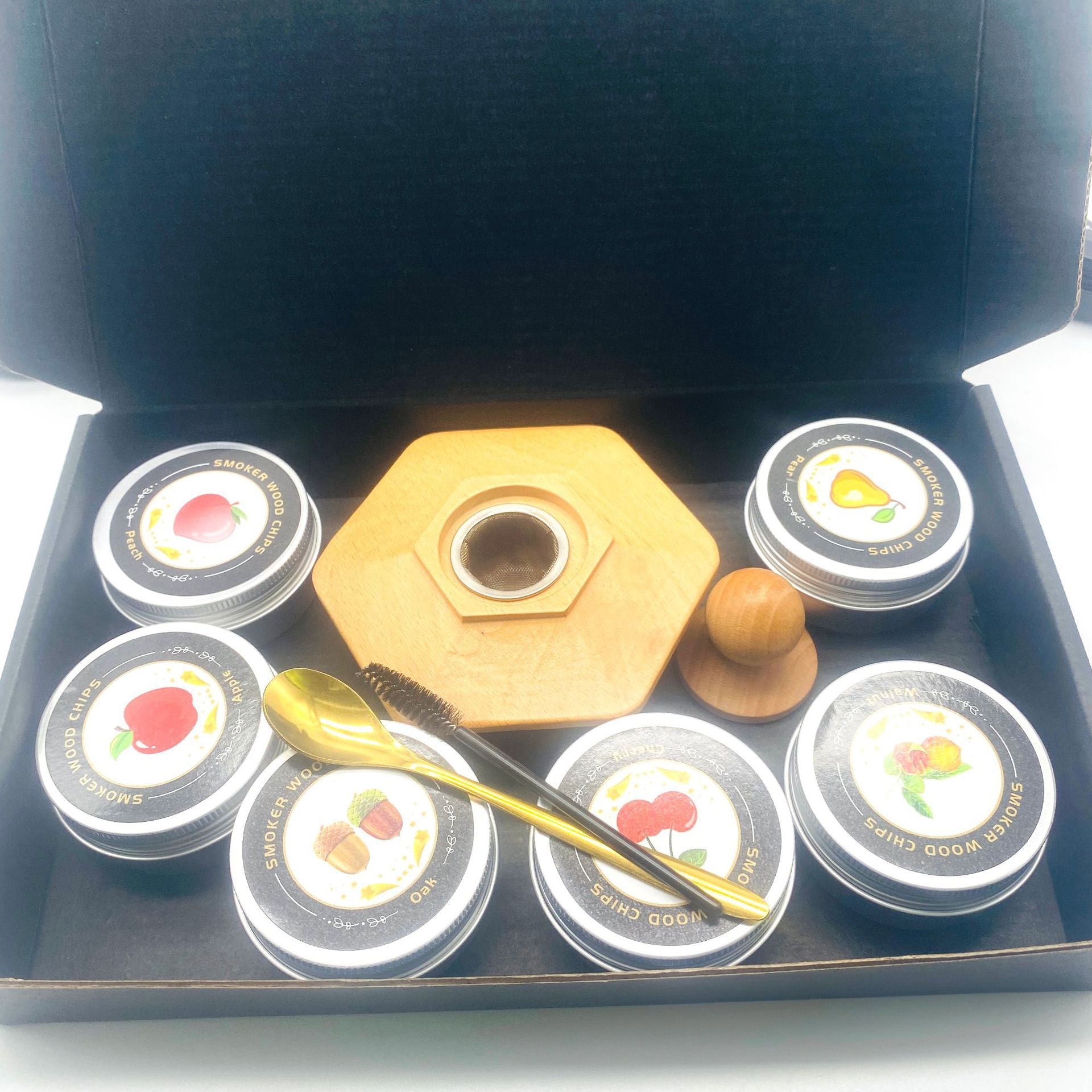 Cocktail Wood Smoker Hexagonal Round Saucer Bar Kitchen Smoking Tools Smoking Wood Cover 6pcs