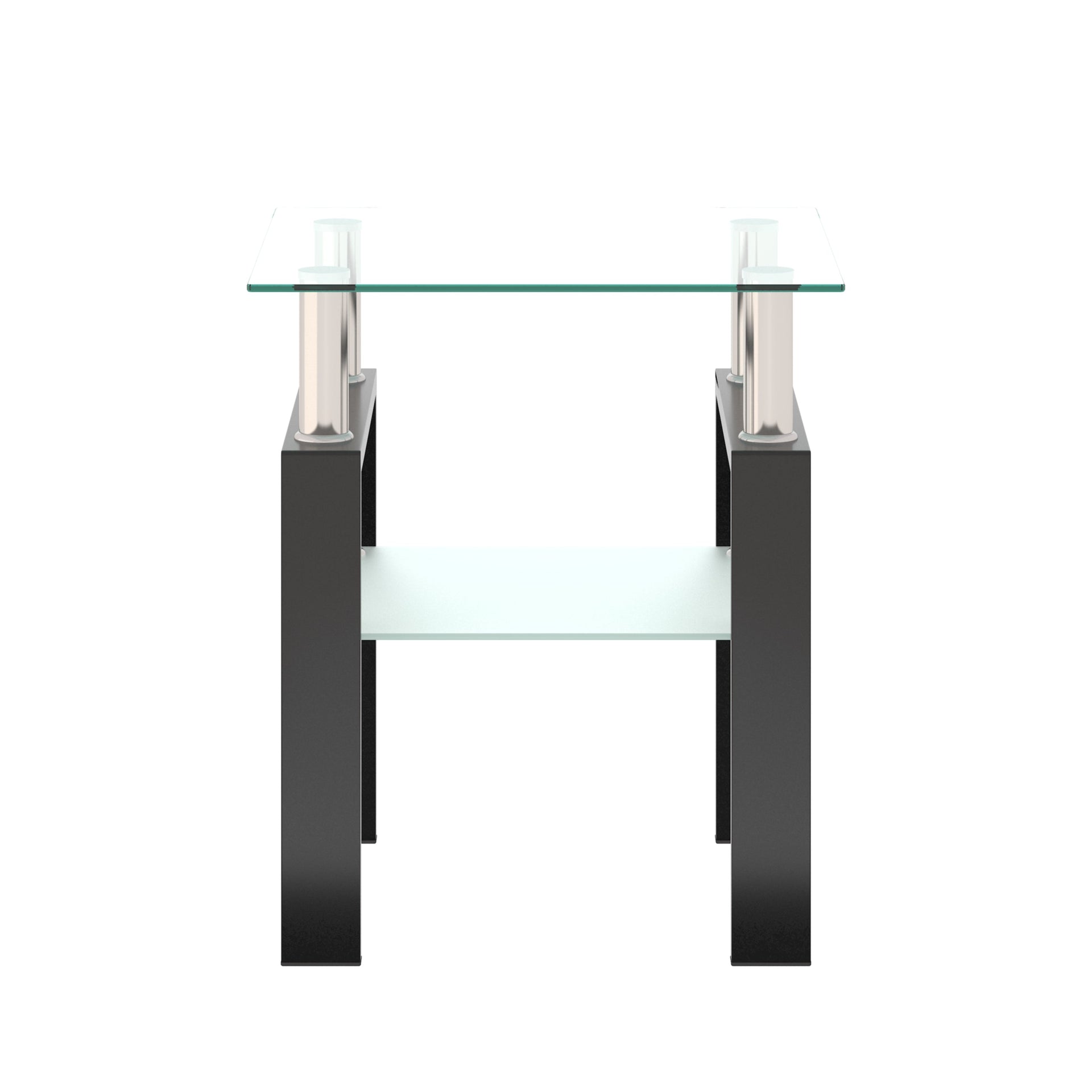 1-Piece Modern Tempered Glass Tea Table Coffee Table End Table, Square Table for Living Room, Transparent/Black