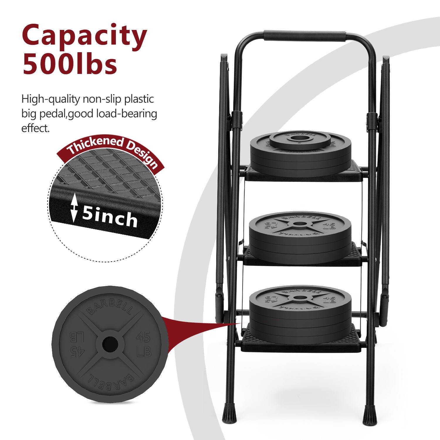 Four step ladder, lightweight folding four step stool, wide anti slip pedal and safety handle, sturdy steel ladder
