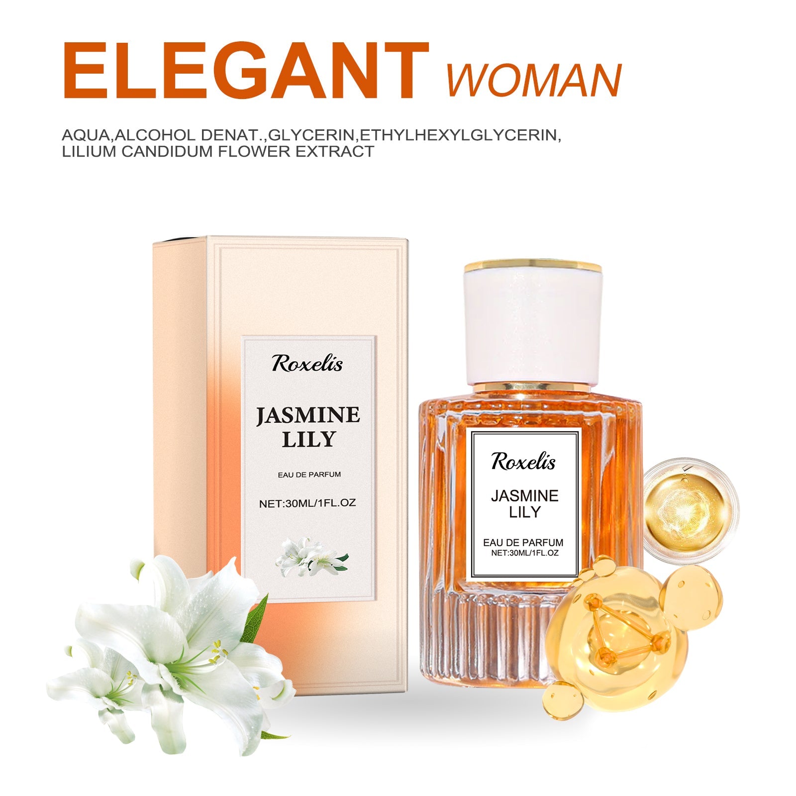Lily Women Pheromone Perfume, Wrist Behind Ear Neck Natural Long-Lasting Light Fragrance Delicate Elegance Exudes Feminine Charm