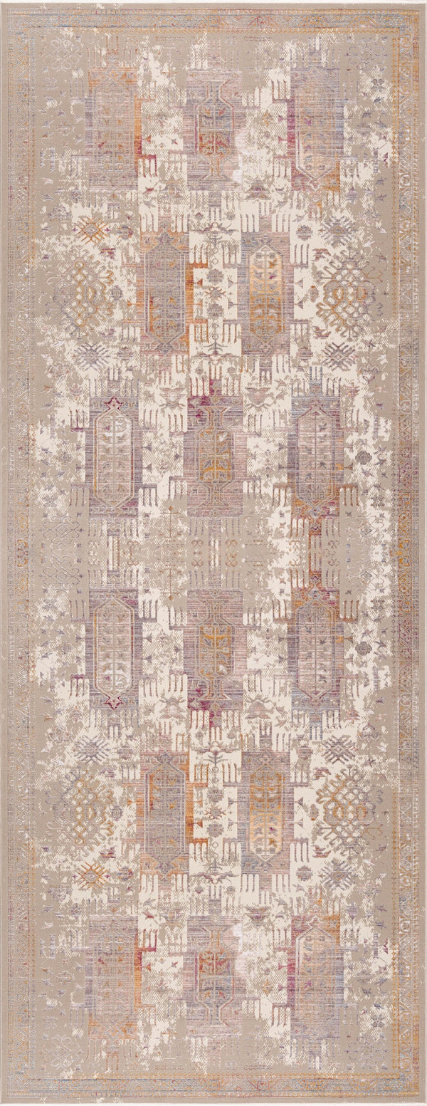 10' Runner Beige and Ivory Medallion Power Loom Runner Rug