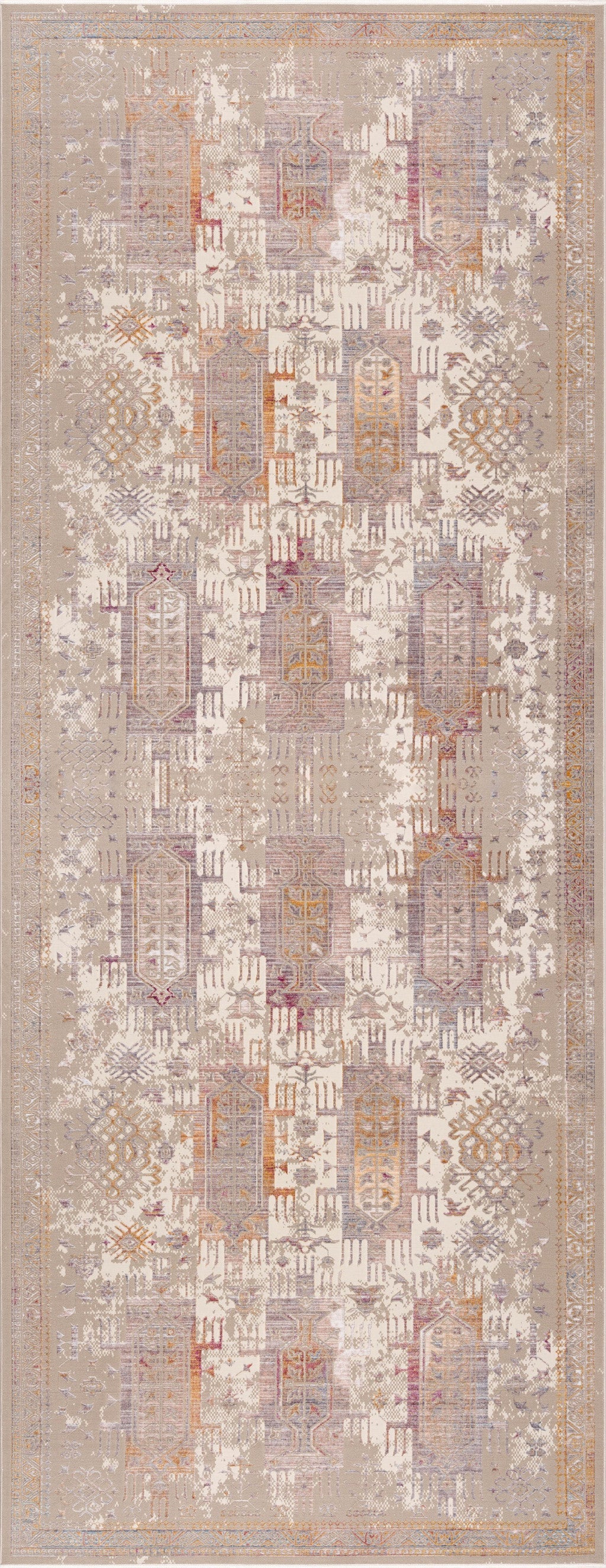 10' Runner Beige and Ivory Medallion Power Loom Runner Rug