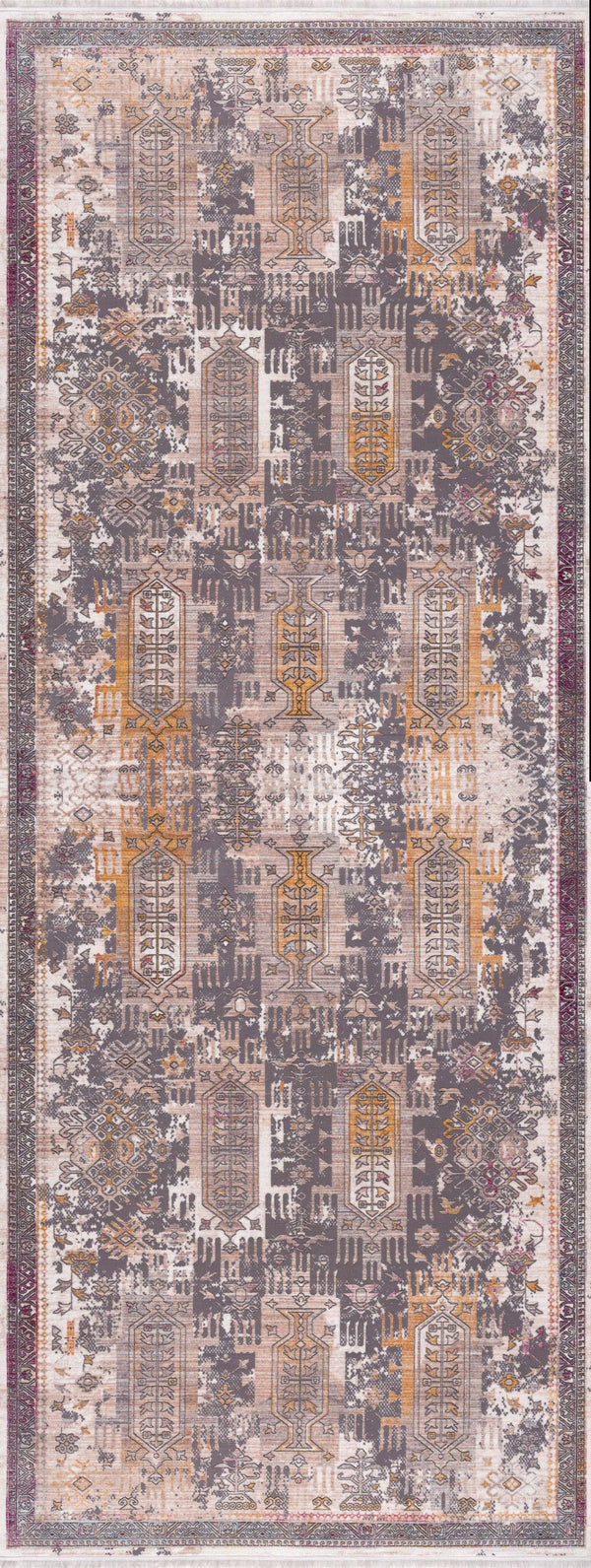 10' Runner Gray and Ivory Oriental Power Loom Runner Rug