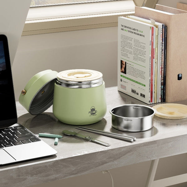 Adults Stainless Steel Insulated Lunch Box With Spoon And Fork, Insulated Bag, Leak-Proof, Keeps Food Warm