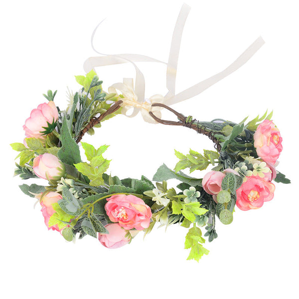 Flower garland headwear, forest style girl, sweet vacation, photography, hair accessories, simulated flowers, green leaves, flower garland