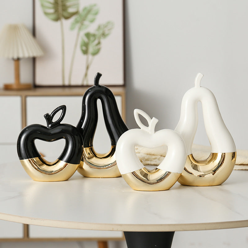 Modern Minimalist Gilded Apple Pear Creative Wine Cabinet Decorative Piece Luxury Home Living Room Entrance Ceramic Craft
