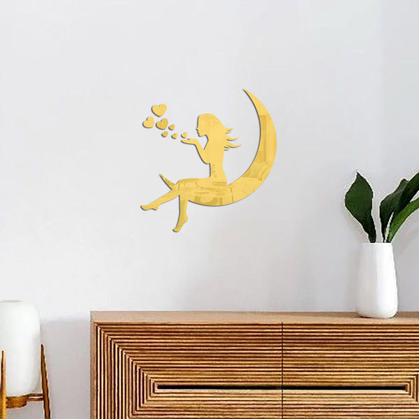 Moon Girl Mirror Sticker 1mm Acrylic 3D Wall Decal for Room and Bedroom Decorations