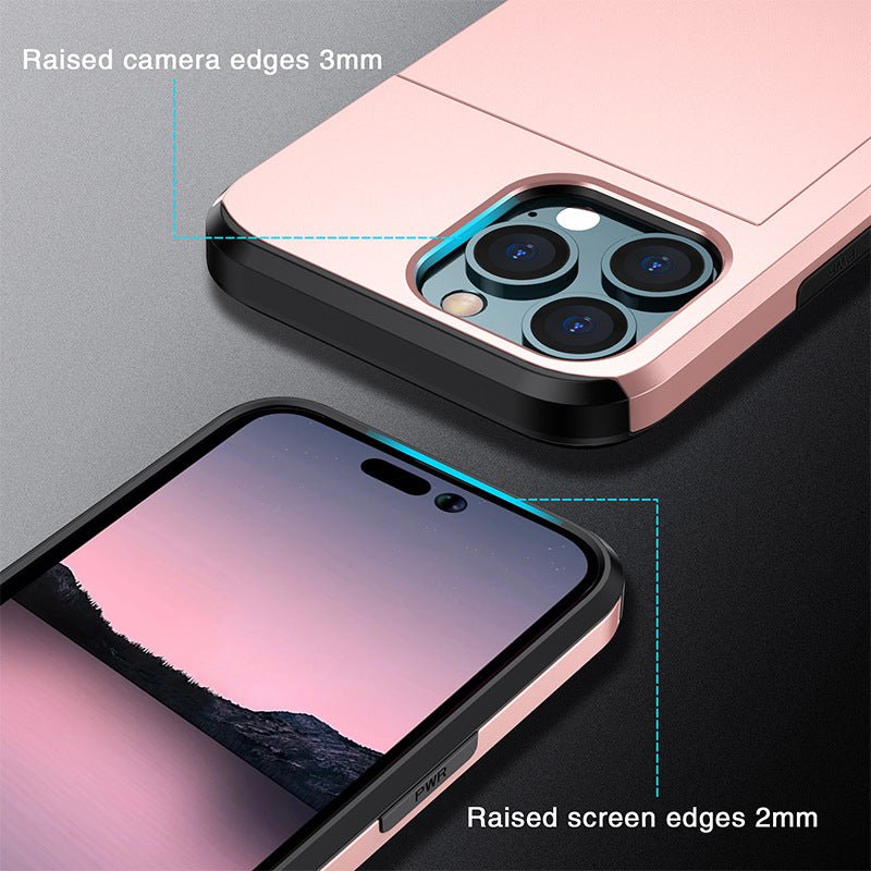 Applicable iphone 14 phone case Apple 13 slider insert card 2 in 1 anti-drop 12Pro wallet case XR