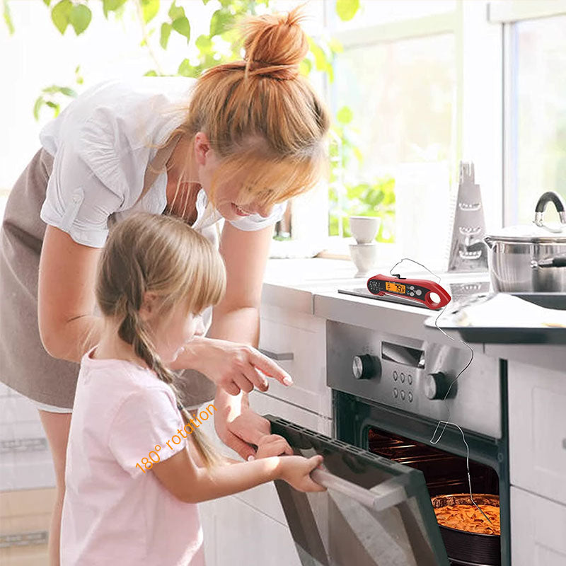 Foldable IP7 digital thermometer with dual probes: for cooking, BBQ, meat, grilling, food kitchen tools.