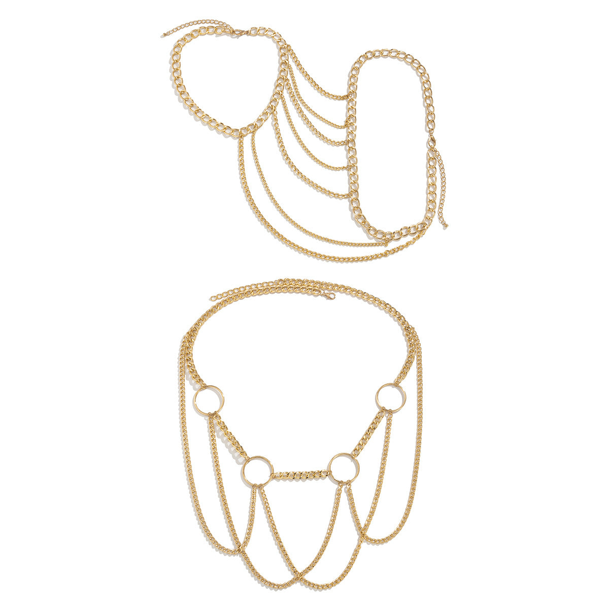 Punk women's hollow metal tassel chest chain U-shaped cross sexy French waist chain