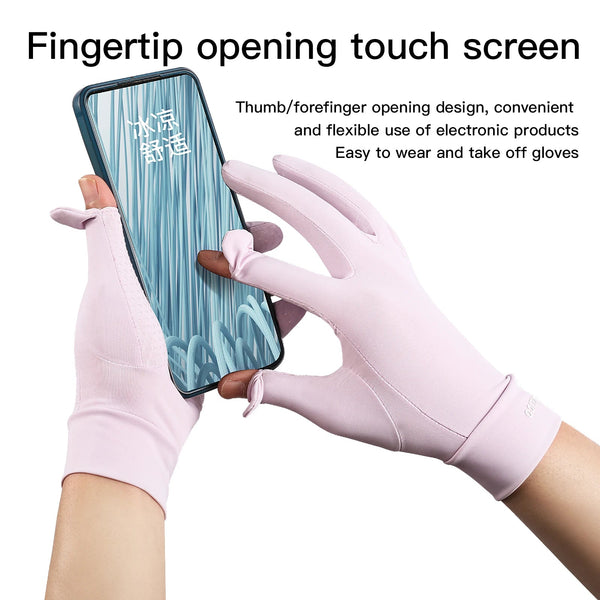Cycling UV resistant thin breathable silicone anti slip touch screen sunscreen ice silk gloves