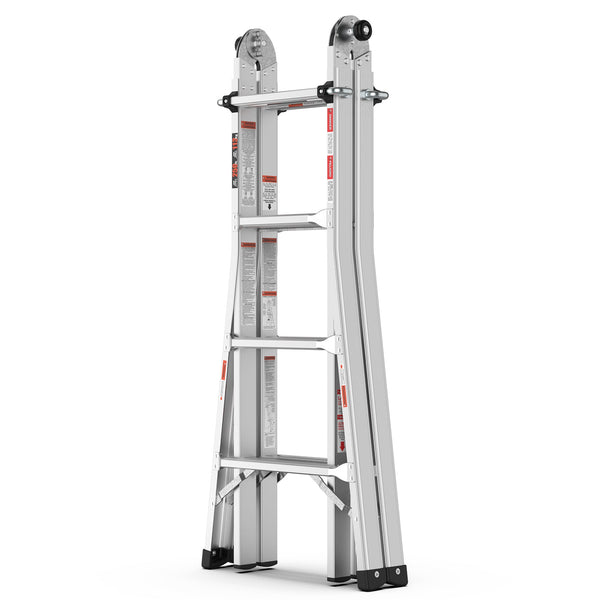17ft Multi-Position Foldable Aluminum Ladder, A-Frame and Straight Ladder, ANSI 250lbs