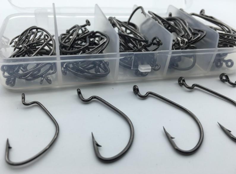 Rompin 100pcs/box High carbon Steel Fishing Hooks Crank Lead Sharp worm  2# 1# 1/0# 2/0# 3/0# mix size