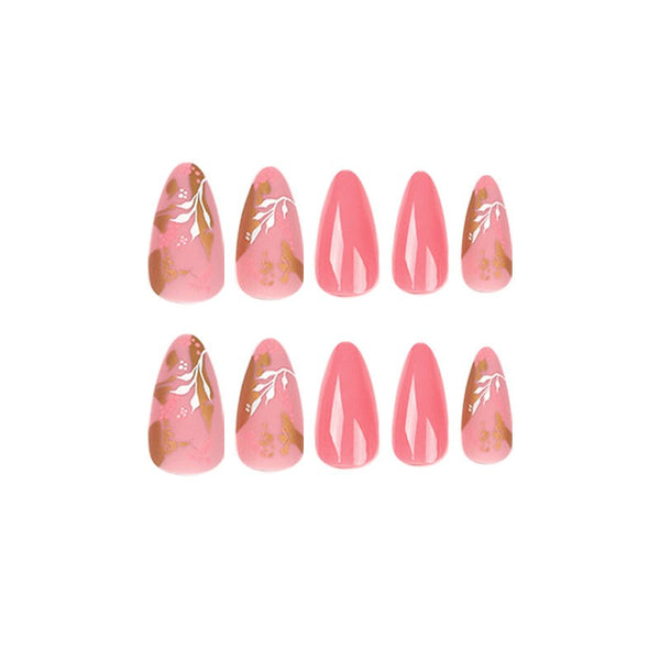 Manicure Wearable Nails Pink Nails Dot Ink Gold Foil Nail Art Stickers White Flower Nail Stickers Removable Nail