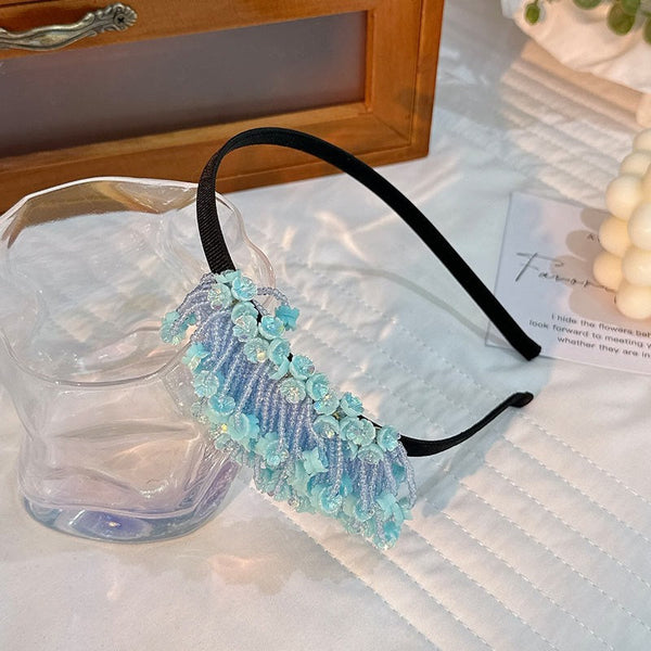 Handmade rice bead tassel flower side hair hoop for women