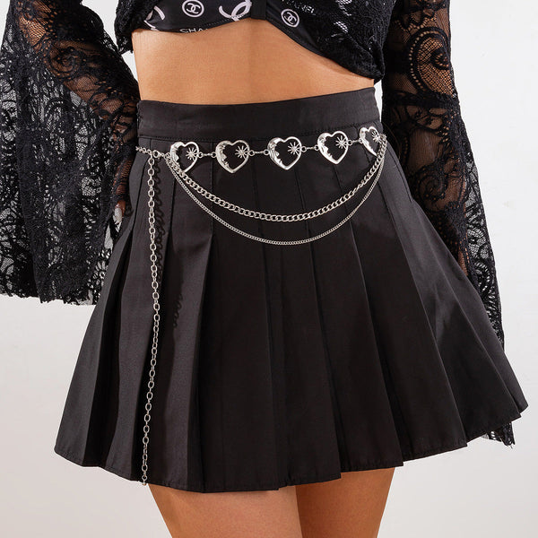 Gothic style spider web iron chain body chain retro carved sunflower alloy waist chain