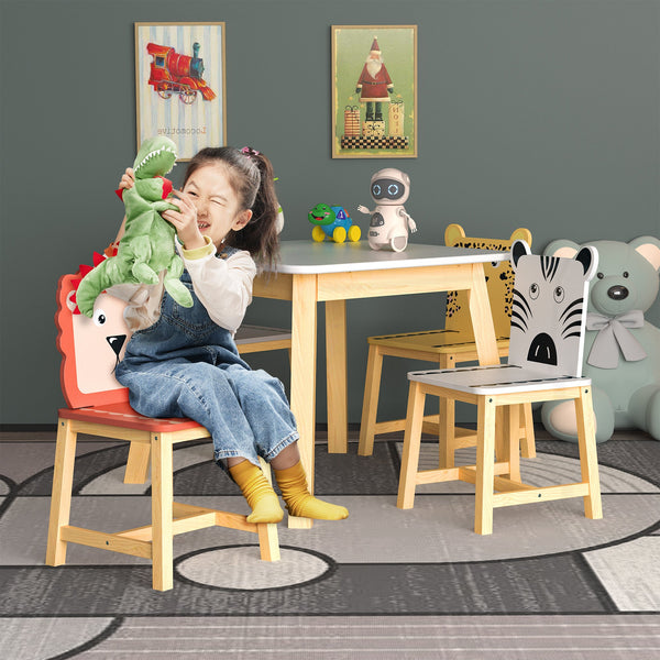 5 Piece Kiddy Table and Chair Set  Kids Wood Table with 4 Chairs Set Cartoon Animals (bigger table) (3-8 years old)