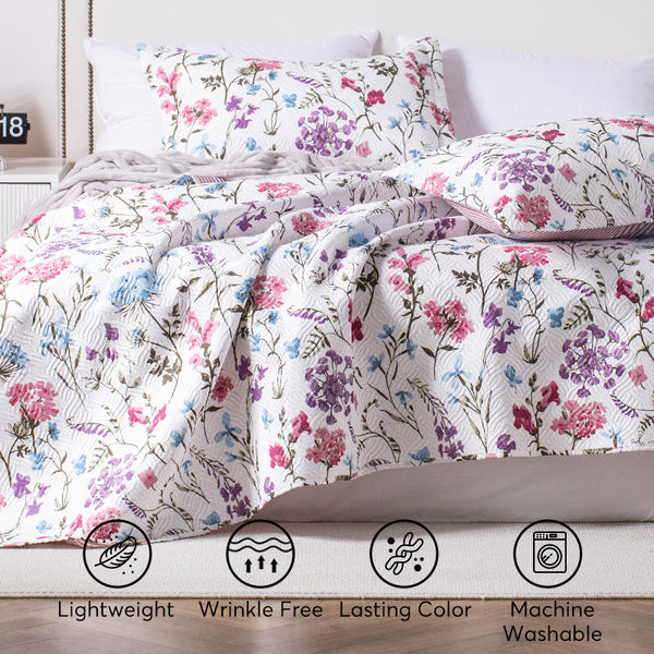 Kasentex Floral Quilt Set - Lightweight & Reversible - Cozy & Stylish Bedding - Machine Washable, Room Decor, Graduation Gifts