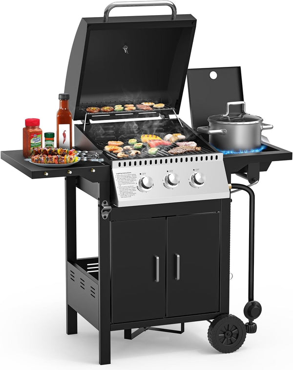 3 & 4-Burner Propane Gas Grills with Side Burners, for Outdoor Cooking, BBQ, Patio, Camping