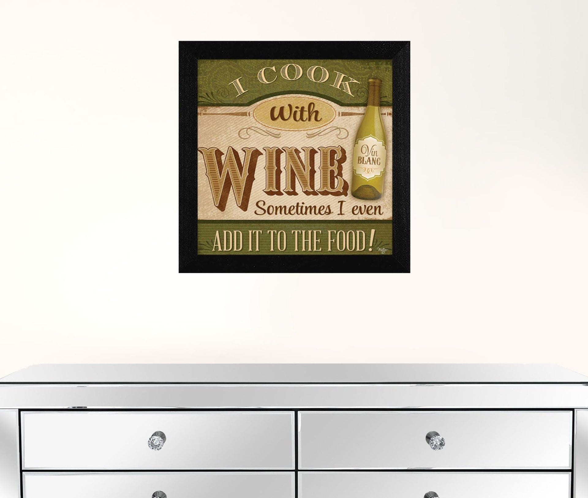 I Cook with Wine Black Framed Print Kitchen Wall Art