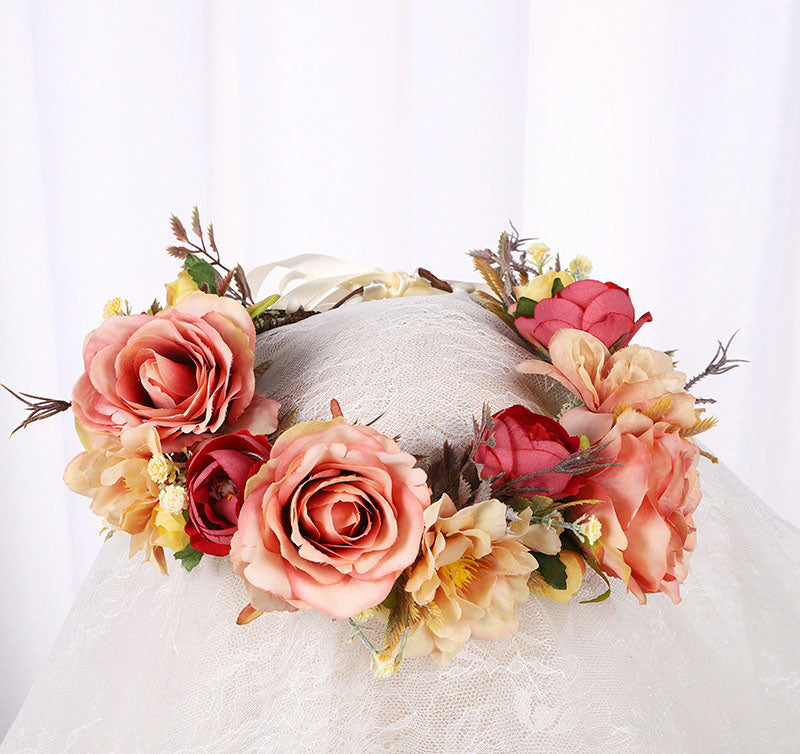 Korean style flower garland headwear, fresh flower crown, fashion show, dance party, flower crown, vacation, countryside props,