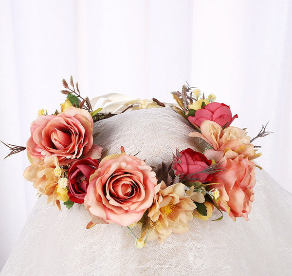 Korean style flower garland headwear, fresh flower crown, fashion show, dance party, flower crown, vacation, countryside props,