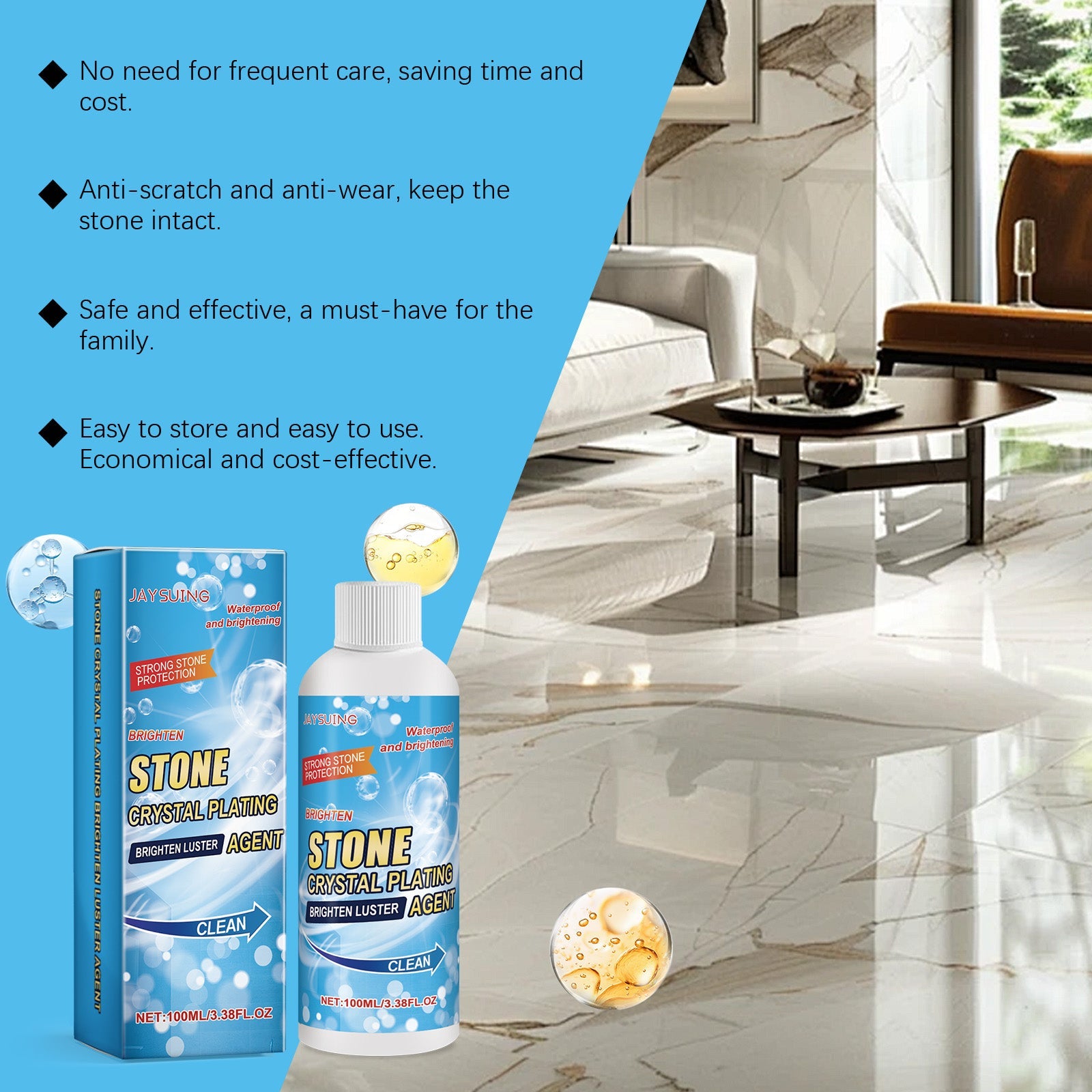 Stone Crystal Plating Agent, Kitchen Quartz Tile Countertop Scratch Repair Cleaning Stain Brightener