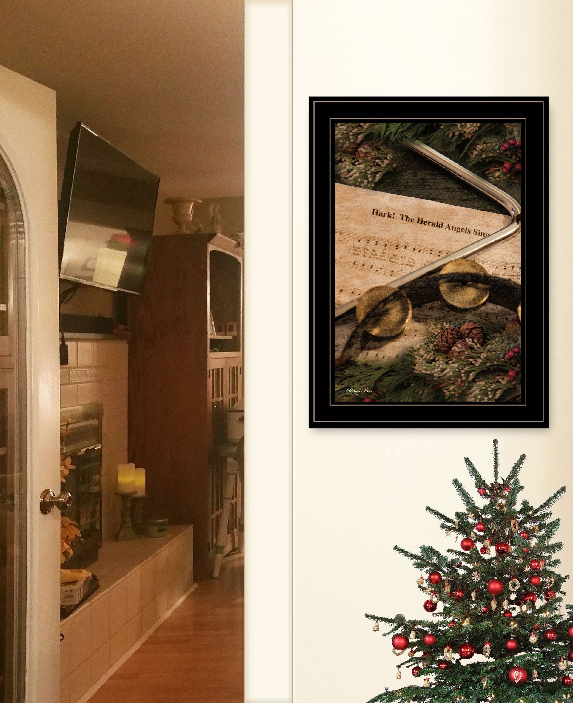 Hark the Herald Angels Sing Black Framed Print Wall Art