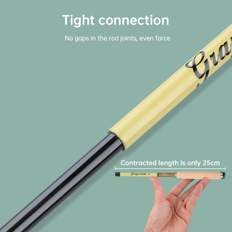 26cm ultra-short portable telescopic fishing rod, carbon fiber material, micro guide rings, ultra-light and durable.