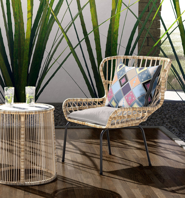 18” Blue Purple Tile Indoor Outdoor Zippered Throw Pillow