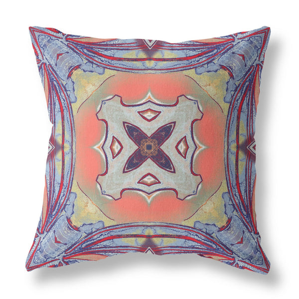 18” Purple Orange Geo Tribal Indoor Outdoor Throw Pillow