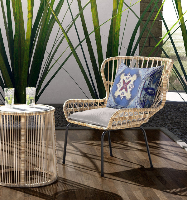 16” Blue Cream Geo Tribal Indoor Outdoor Throw Pillow