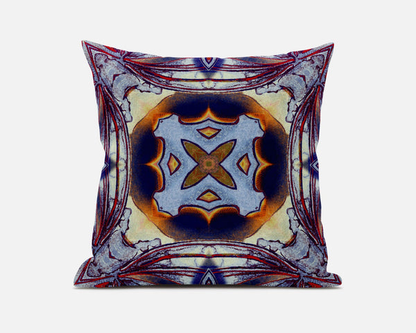 18” Indigo Yellow Geo Tribal Suede Throw Pillow