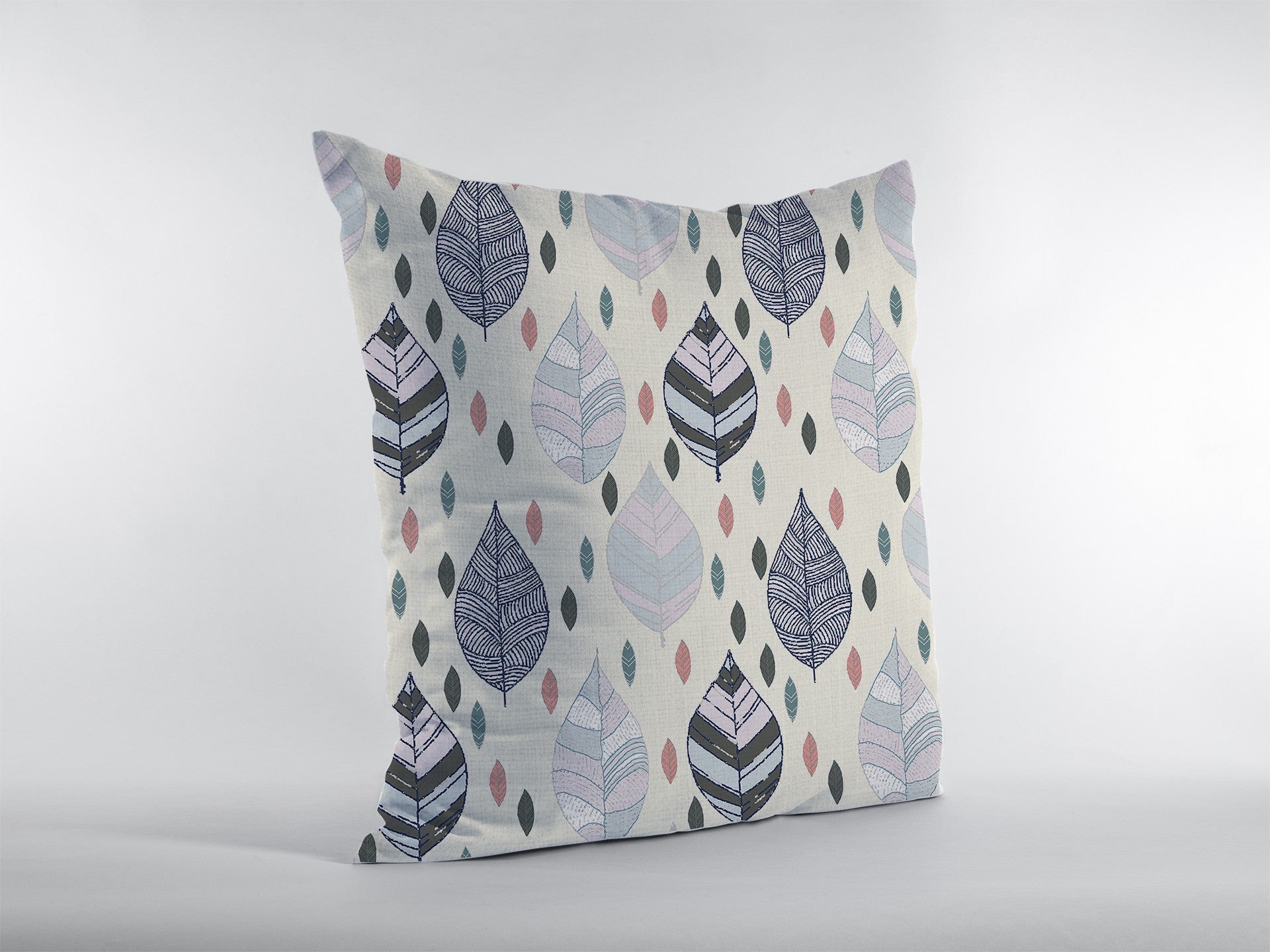 16” Cream Gray Leaves Indoor Outdoor Throw Pillow
