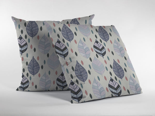16” Cream Gray Leaves Indoor Outdoor Throw Pillow