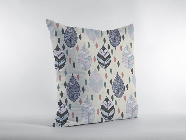 18” Cream Gray Leaves Indoor Outdoor Throw Pillow