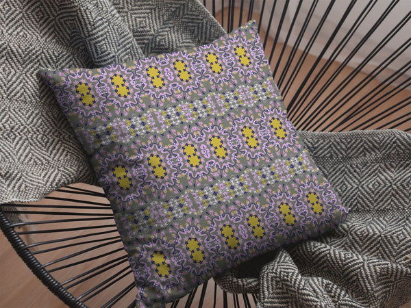 16” Purple Yellow Geofloral Indoor Outdoor Throw Pillow
