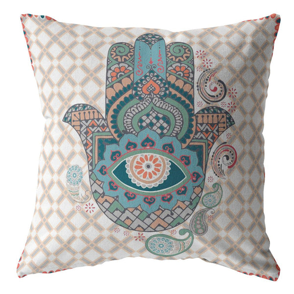 18” Blue Gray Hamsa Indoor Outdoor Throw Pillow
