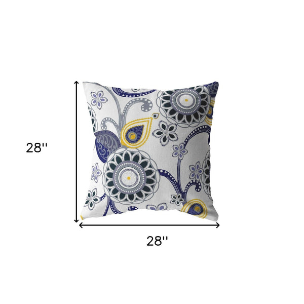 18” Navy White Floral Indoor Outdoor Throw Pillow