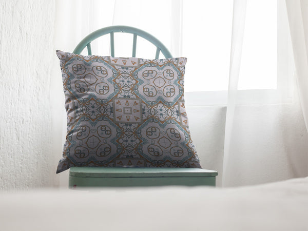 16” Blue Orange Mandala Indoor Outdoor Throw Pillow