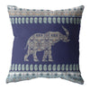 18” Navy Ornate Elephant Indoor Outdoor Throw Pillow
