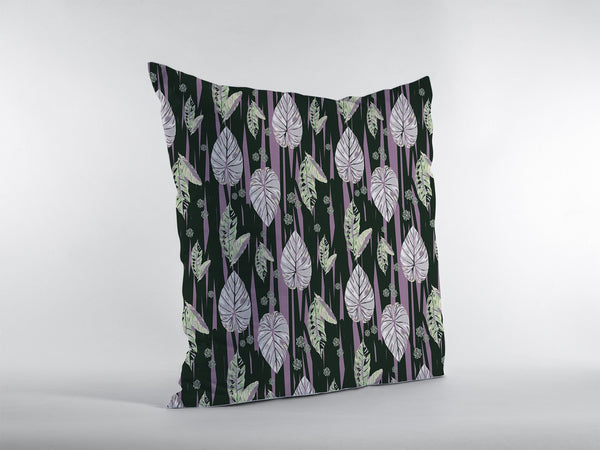 16” Black Purple Fall Leaves Indoor Outdoor Throw Pillow