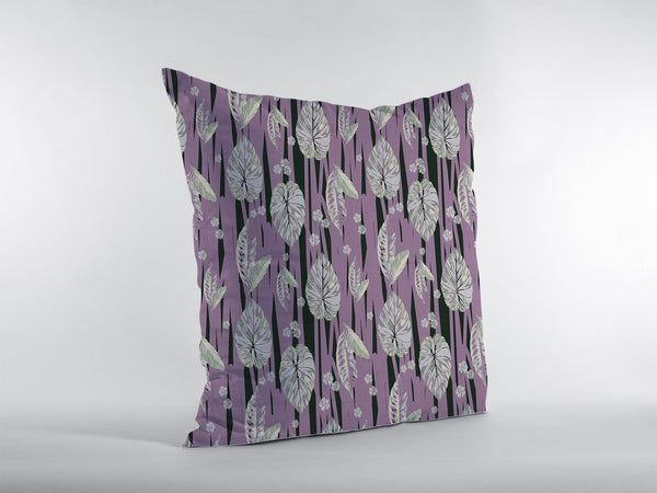 16” Lavender Black Fall Leaves Indoor Outdoor Throw Pillow