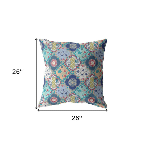 18” Blue Peach Trellis Indoor Outdoor Zippered Throw Pillow