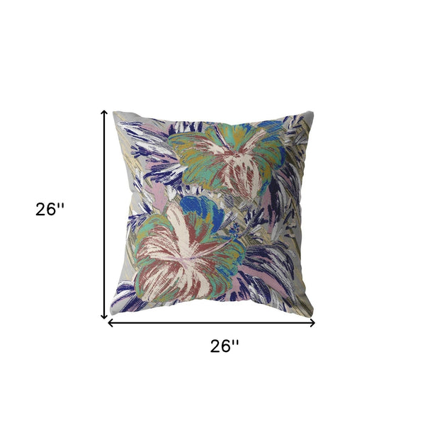18” Lilac Green Hibiscus Indoor Outdoor Zippered Throw Pillow